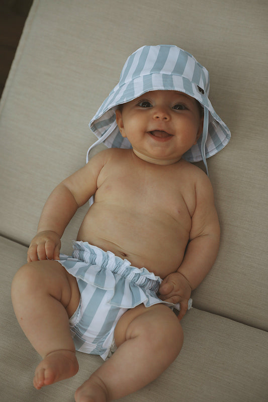 Swimwear - Bucket Hat - UPF50+ - Misty Blue Stripes - Petit Filippe