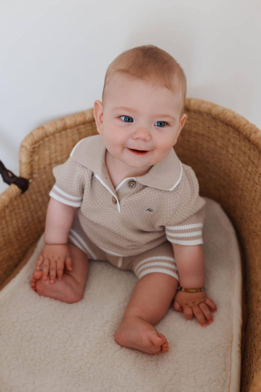 Knitted Polo Shirt - Oatmeal - Petit Filippe
