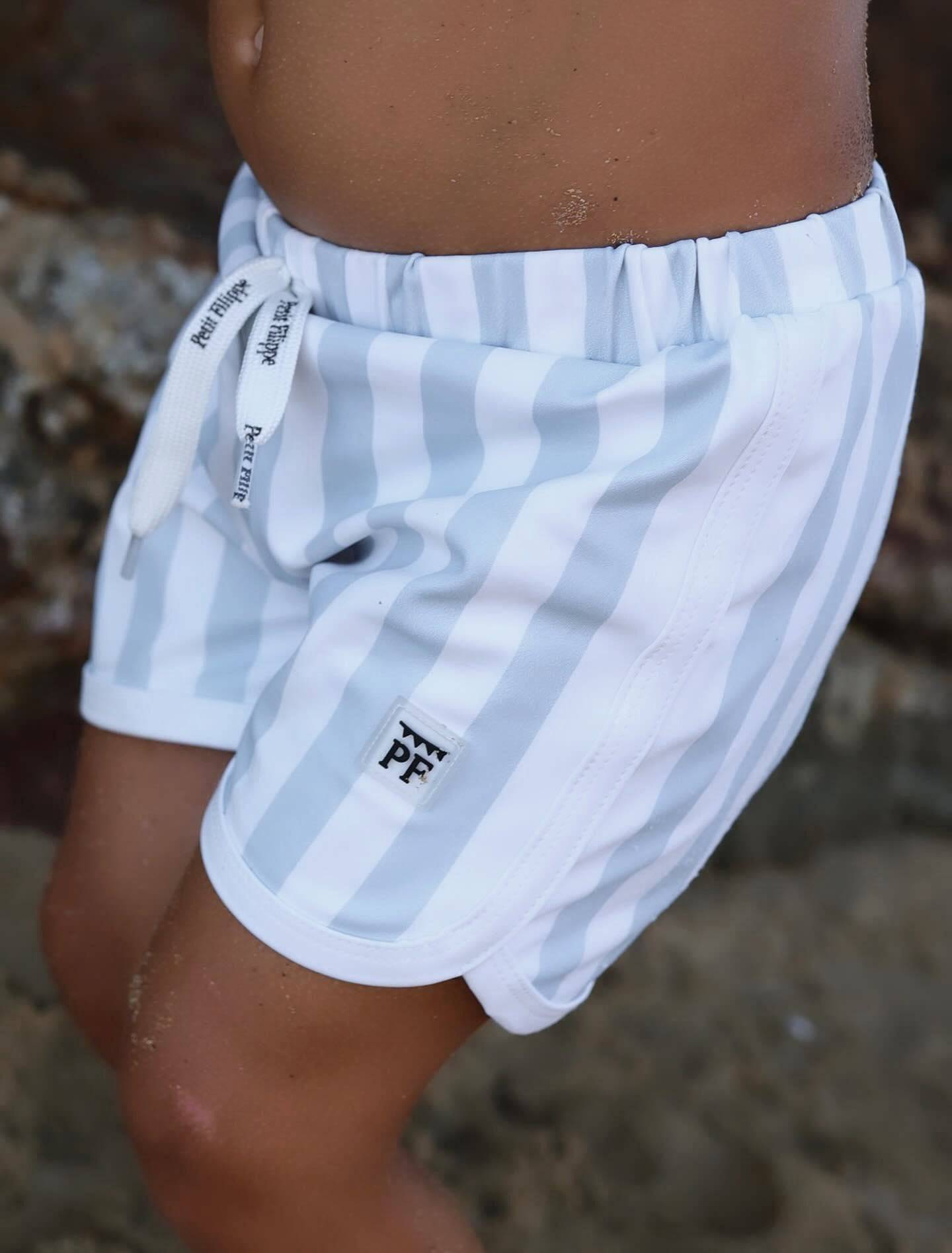 Baby Swim Shorts - UPF50+ - Misty Blue Striped - Petit Filippe