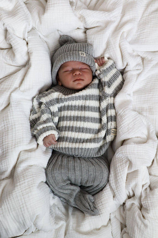 Knitted Footed Leggings - Cotton - Grey - Petit Filippe