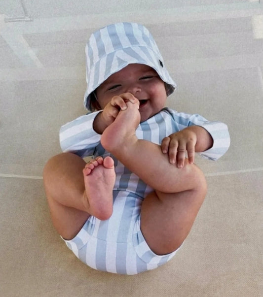 Swimwear - Bucket Hat - UPF50+ - Misty Blue Stripes - Petit Filippe