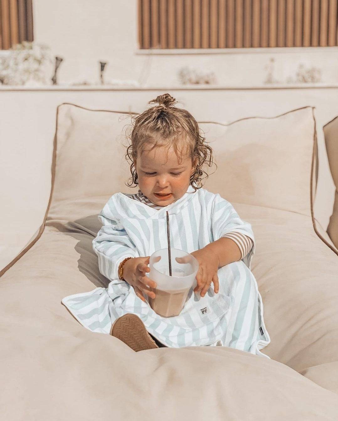 Bath & Beach Poncho - Cotton - Misty Blue & Ivory - Petit Filippe