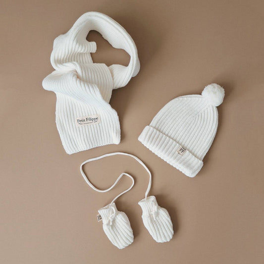 Baby Mittens - Cotton & Fleece - Ivory - Petit Filippe