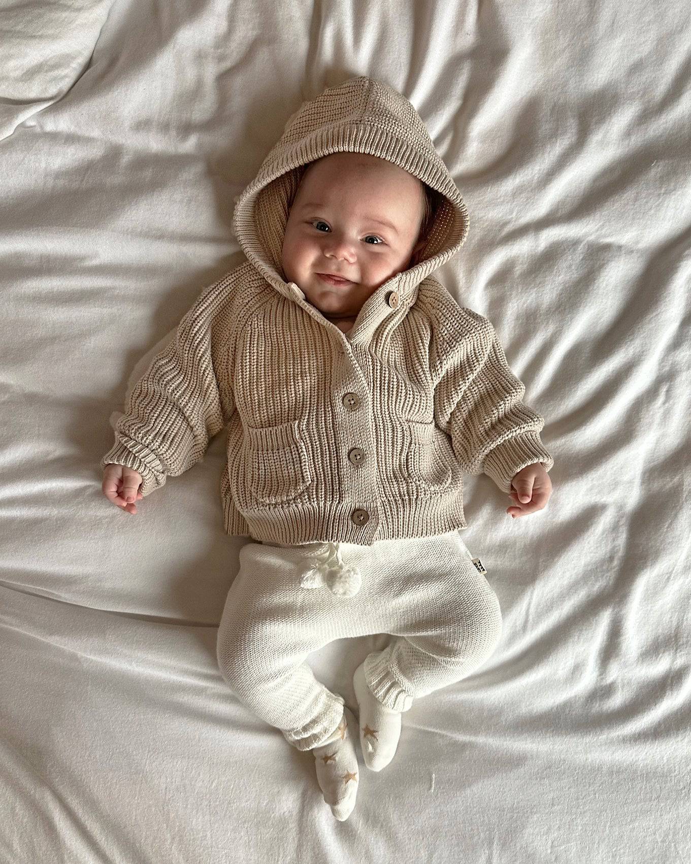 Chunky Hooded Cardigan Cotton Oatmeal