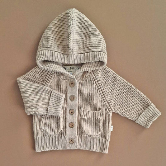 Chunky Hooded Cardigan - Cotton - Oatmeal - Petit Filippe