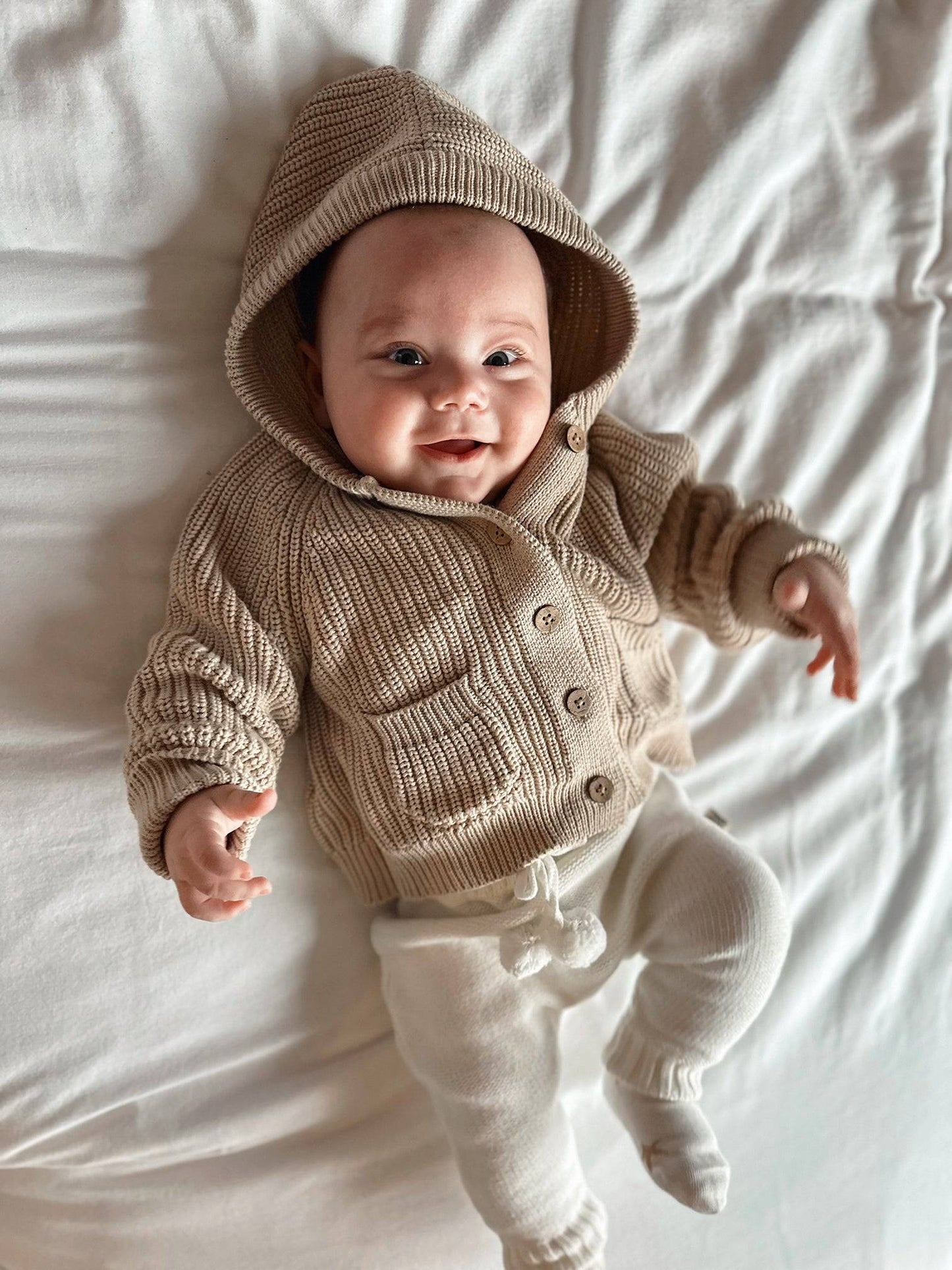 Chunky Hooded Cardigan - Cotton - Oatmeal - Petit Filippe