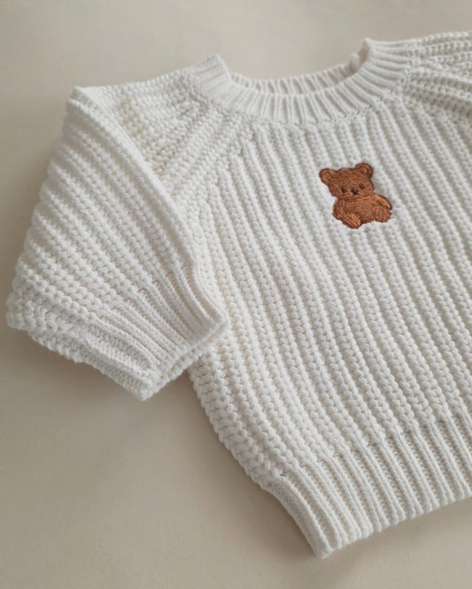 Embroidered Chunky Sweater - Cotton - Ivory