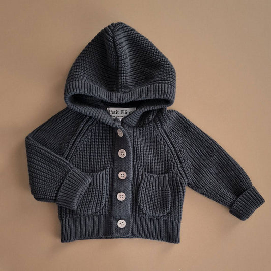 Chunky Hooded Cardigan - Cotton - Graphite - Petit Filippe