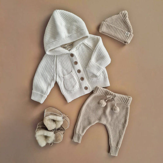 Chunky Hooded Cardigan - Cotton - Ivory - Petit Filippe