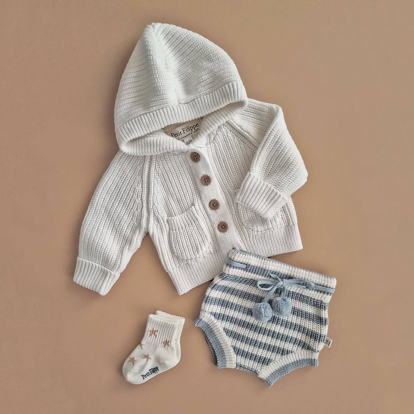 Chunky Hooded Cardigan - Cotton - Ivory - Petit Filippe