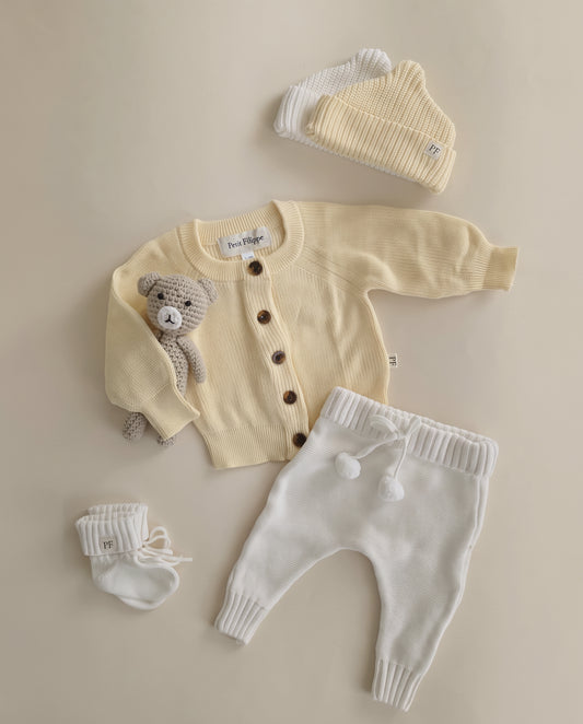 Classic Knitted Cardigan - Cotton - Soft Yellow