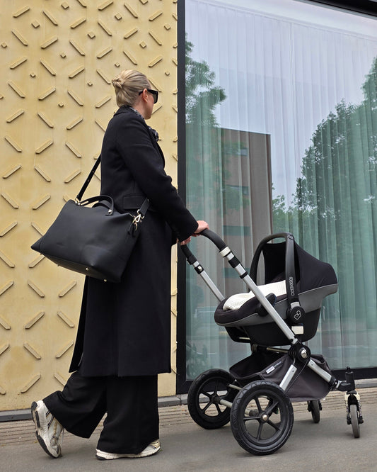 The Classic Leather Diaper Bag - Black / Gold - Petit Filippe