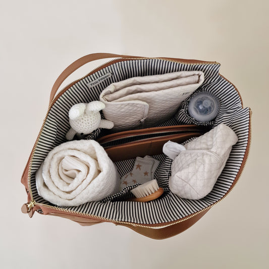 The Classic Leather Diaper Bag - Tan / Graphite - Petit Filippe