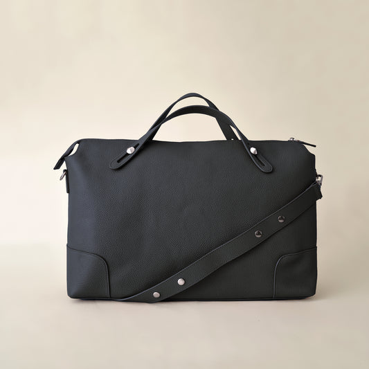 The Classic Leather Diaper Bag - Black / Graphite - Petit Filippe