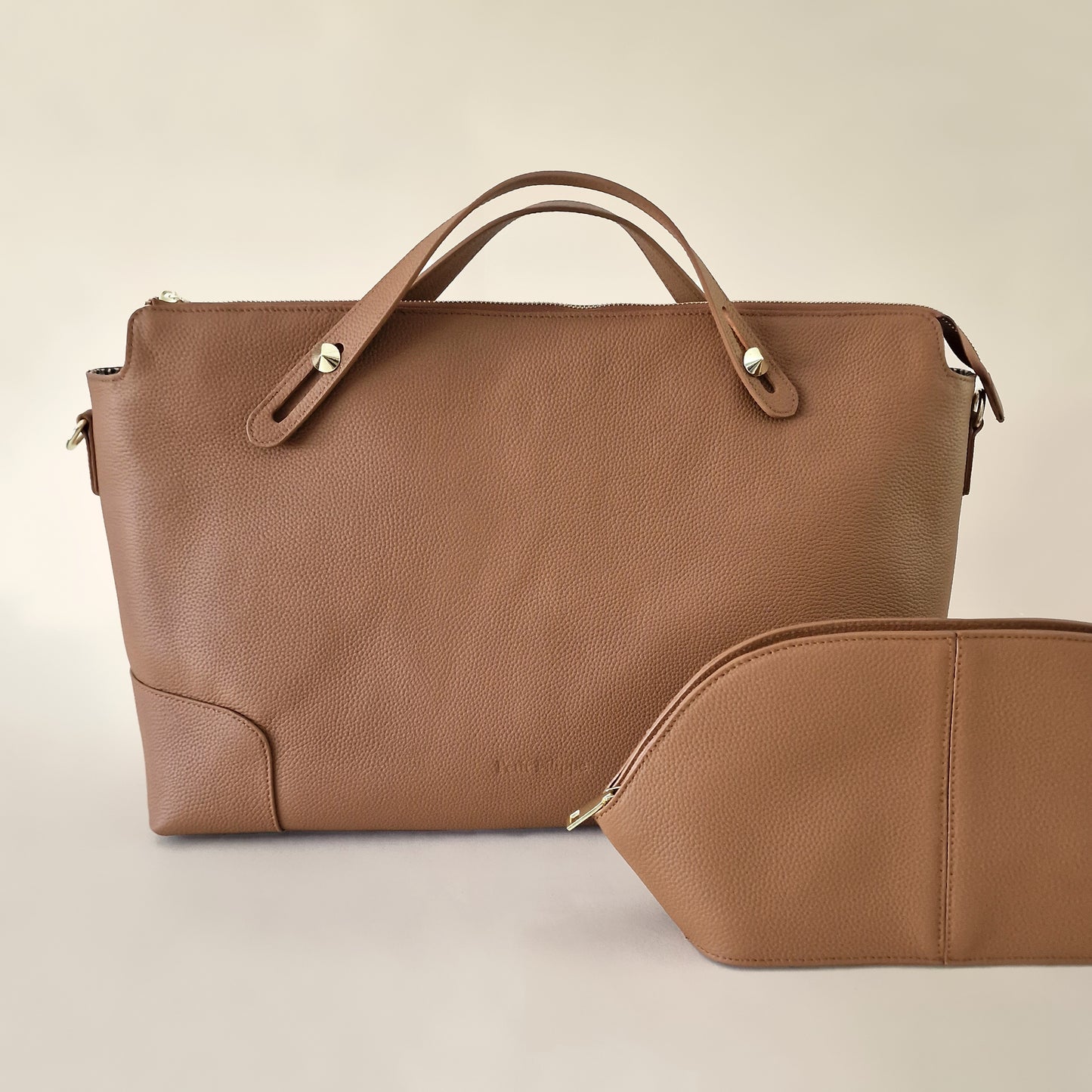 The Classic Leather Diaper Bag - Tan / Gold - Petit Filippe