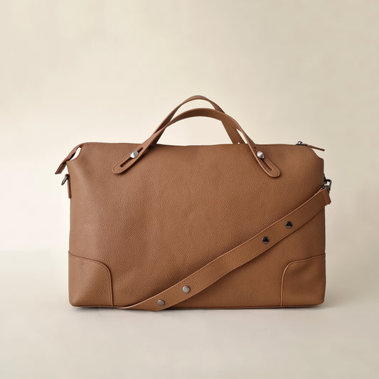 The Classic Leather Diaper Bag - Tan / Graphite - Petit Filippe