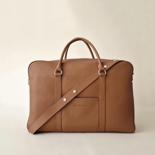 The Contemporary Leather Diaper Bag - Tan / Gold - Petit Filippe