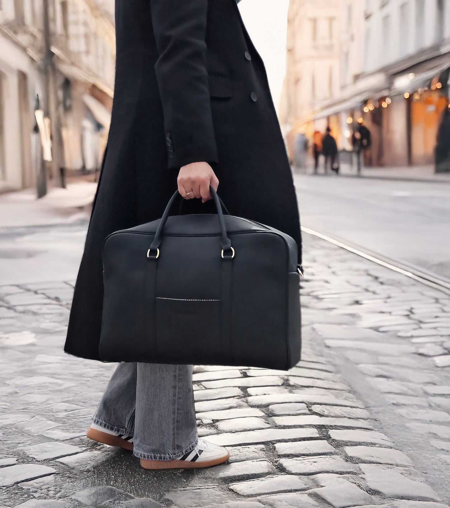 The Contemporary Leather Diaper Bag - Black / Gold - Petit Filippe