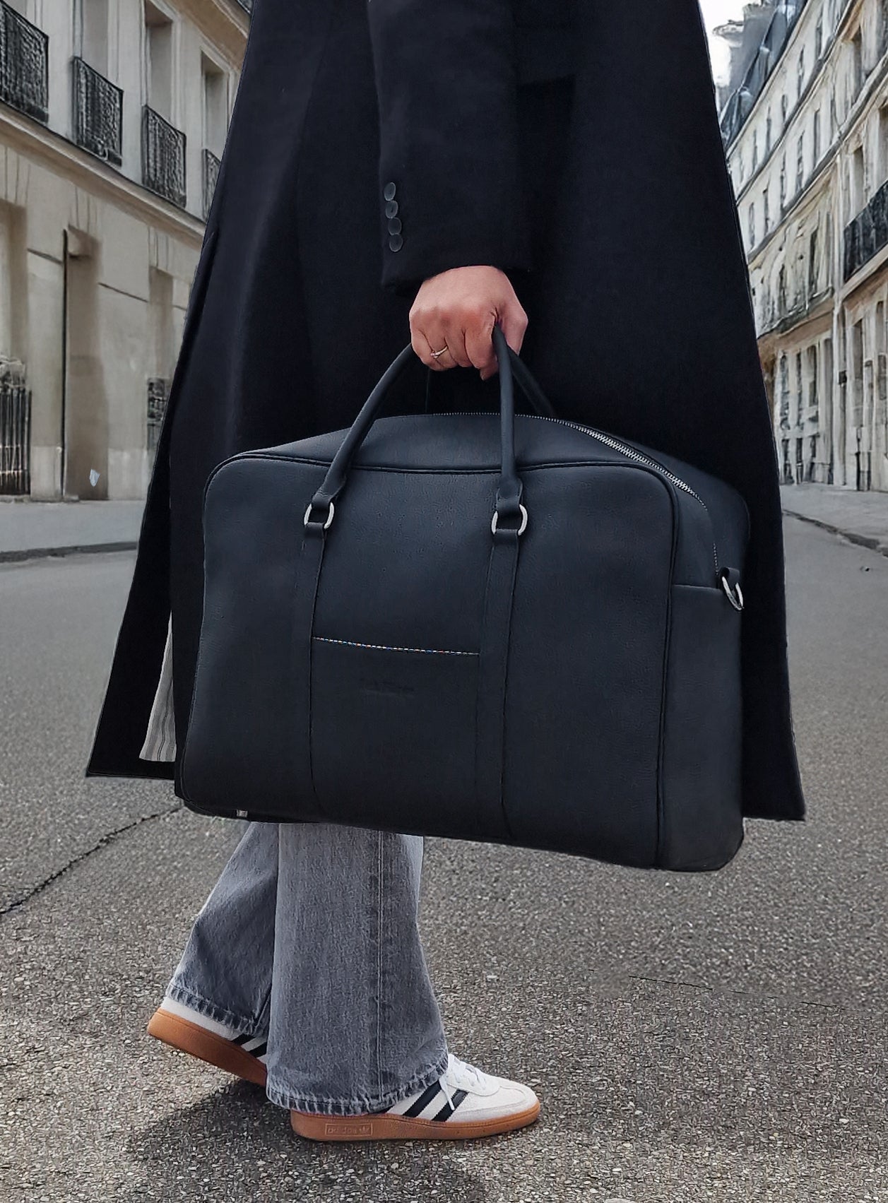 The Contemporary Leather Diaper Bag - Black / Graphite - Petit Filippe