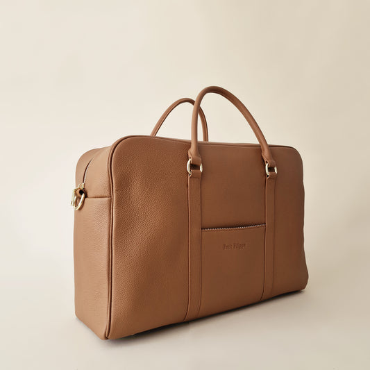 The Contemporary Leather Diaper Bag - Tan / Gold - Petit Filippe