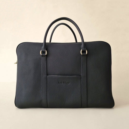 The Contemporary Leather Diaper Bag - Black / Gold - Petit Filippe