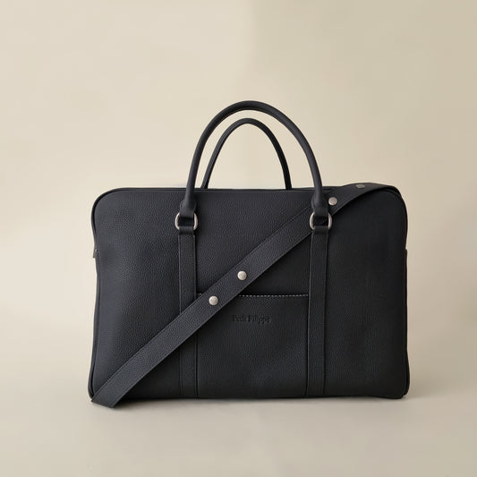 The Contemporary Leather Diaper Bag - Black / Graphite - Petit Filippe