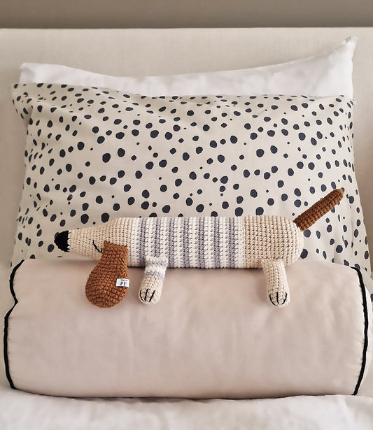 Crochet Dachshund - Cotton - Light Grey Stripes - Petit Filippe