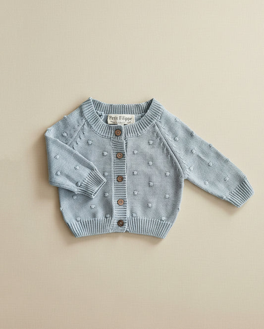 Dotted Cardigan - Cotton - Misty Blue - Petit Filippe