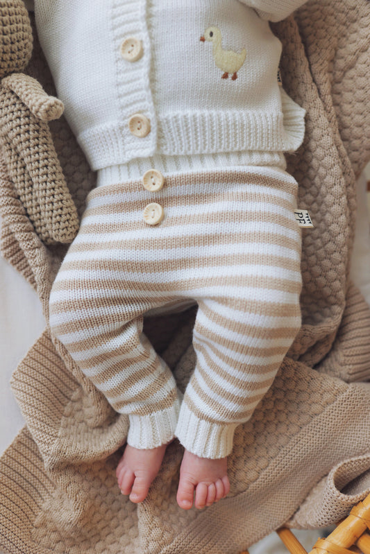 Knitted Pants - Cotton - Oatmeal & Ivory Striped - Petit Filippe