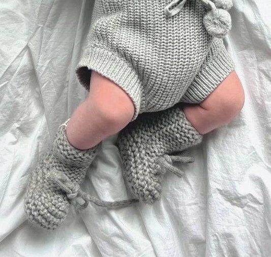 Baby - Knitted Booties - Grey - Petit Filippe