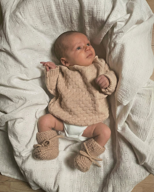 Baby - Knitted Booties - Oatmeal - Petit Filippe