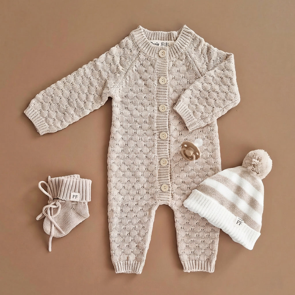Knitted Playsuit - Cotton - Oatmeal