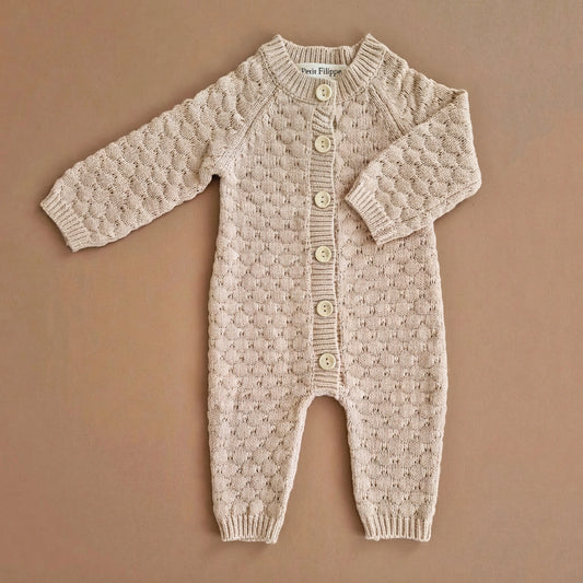 Knitted Playsuit - Cotton - Oatmeal