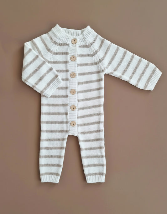 Knitted Playsuit - Cotton - Striped - Petit Filippe