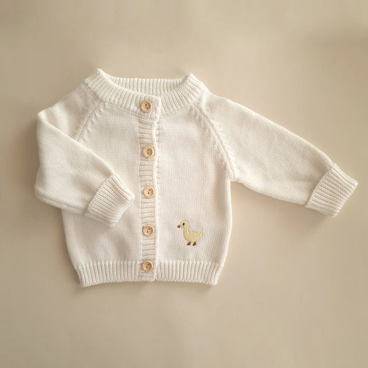 Embroidered Knitted Cardigan - Cotton - Ivory - Petit Filippe