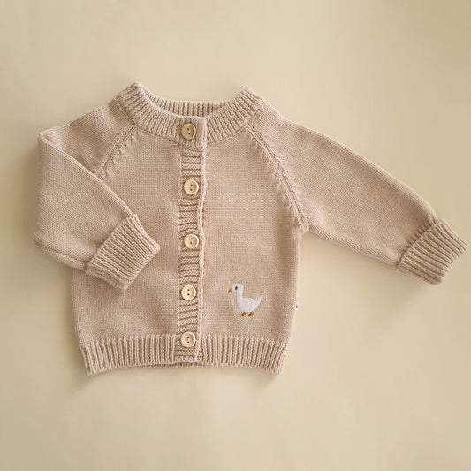 Embroidered Knitted Cardigan - Cotton - Oatmeal - Petit Filippe