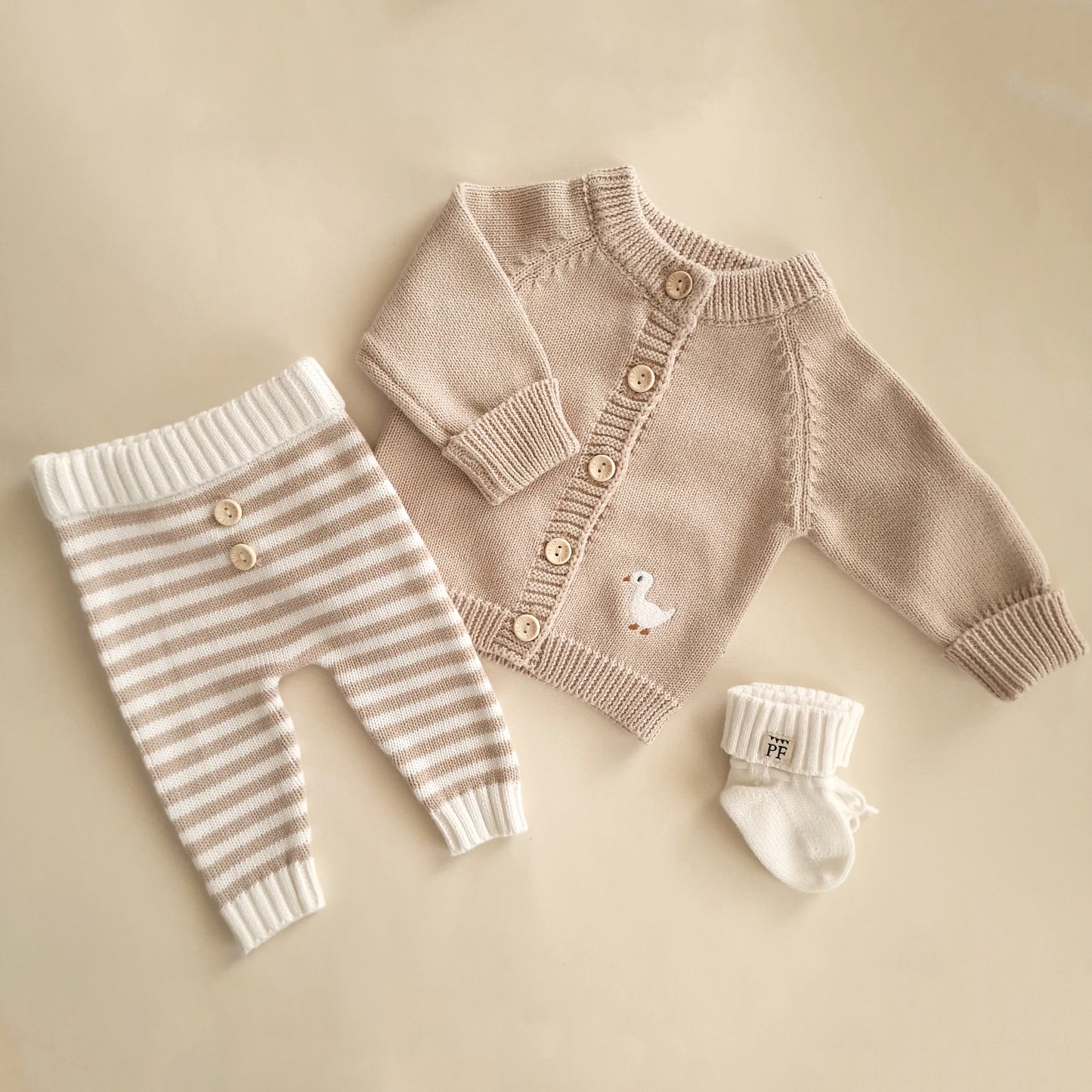 Embroidered Knitted Cardigan - Cotton - Oatmeal - Petit Filippe