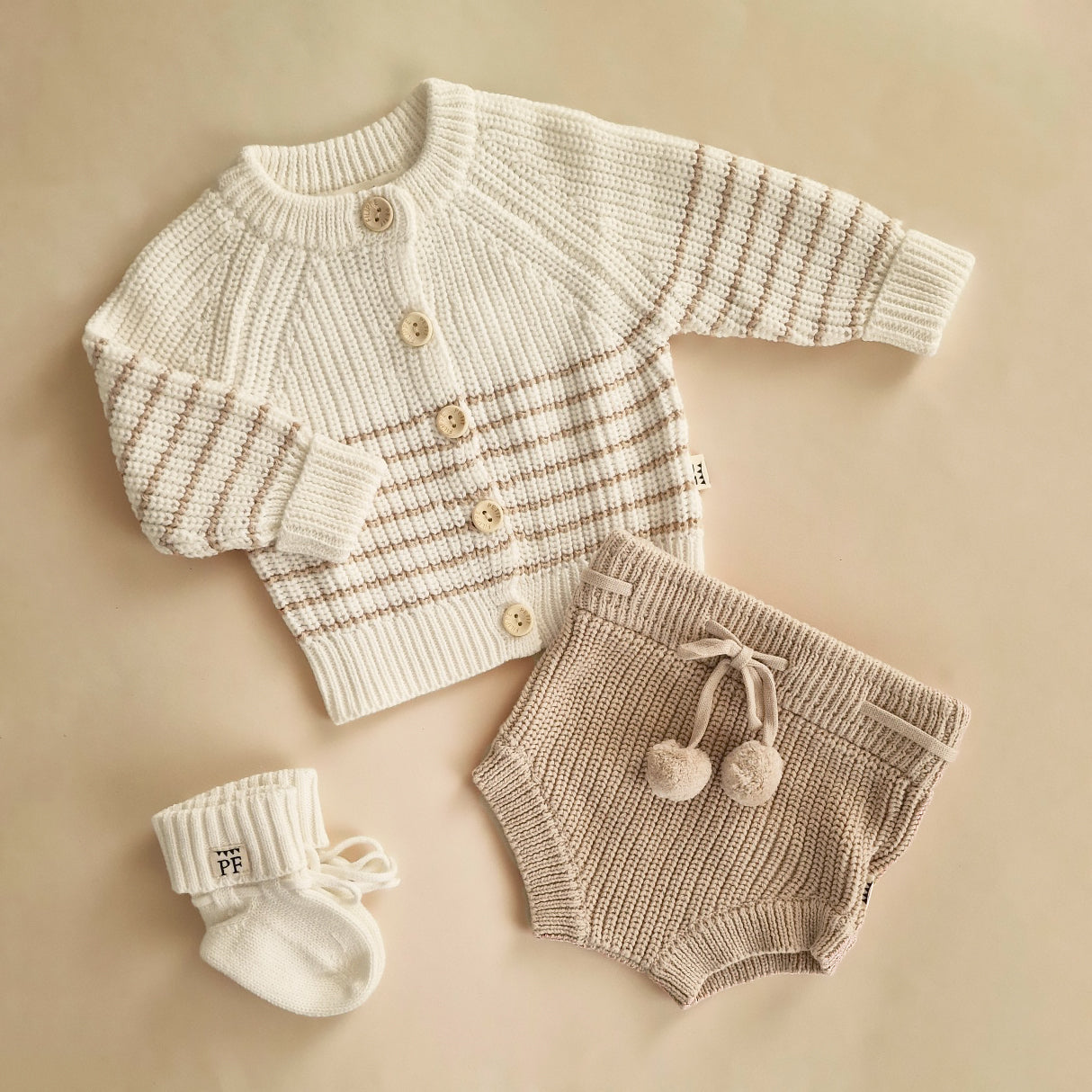 Chunky Cardigan - Cotton - Ivory & Oatmeal Stripes - Petit Filippe