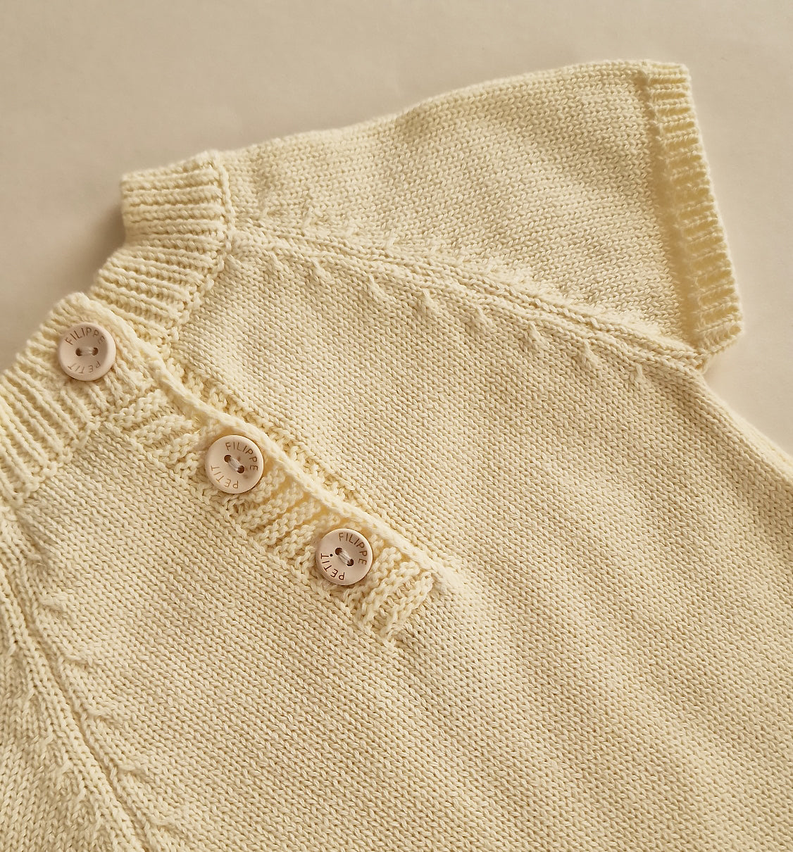 Embroidered Short Knitted Playsuit - Cotton - Soft Yellow - Petit Filippe