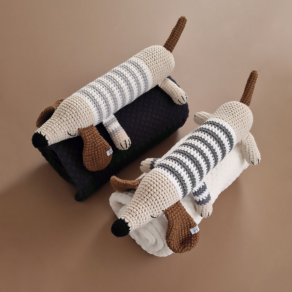 Crochet Dachshund - Cotton - Light Grey Stripes - Petit Filippe