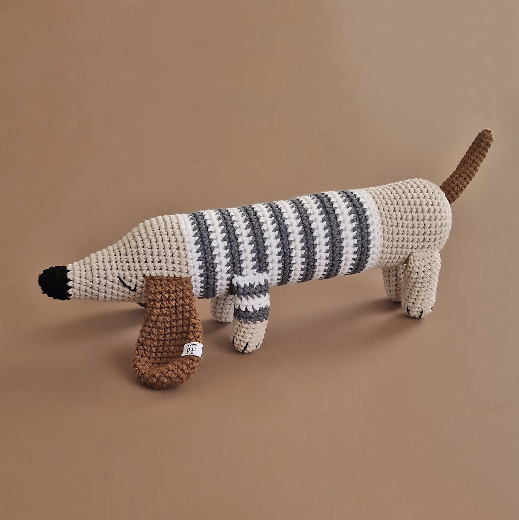 Crochet Dachshund - Cotton - Dark Grey Stripes - Petit Filippe