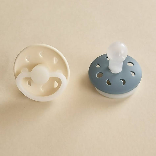 Pacifier Moon Night - 2 Pack - Stone Blue & Cream - Petit Filippe
