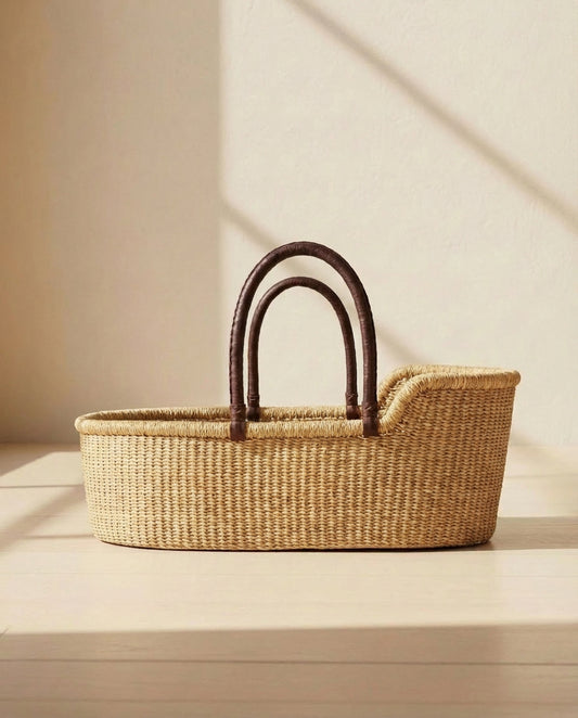 Moses Basket - no. 02 - Neutral - Brown Handles - Petit Filippe