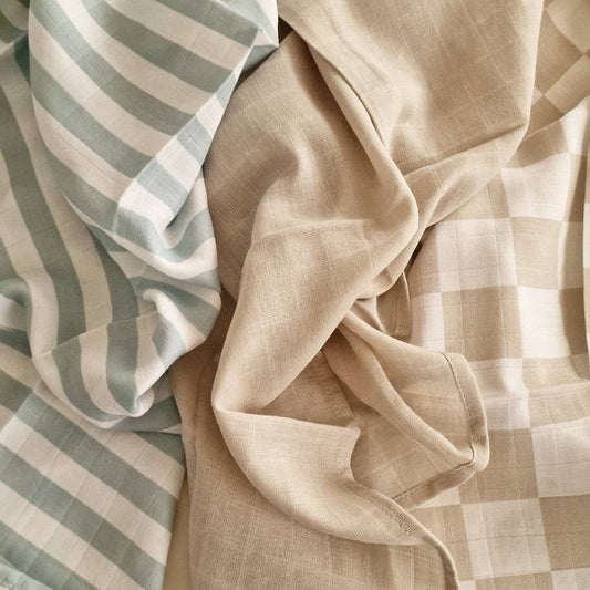 Muslin Cloths - 3 pack - Oatmeal & Misty Blue - Petit Filippe