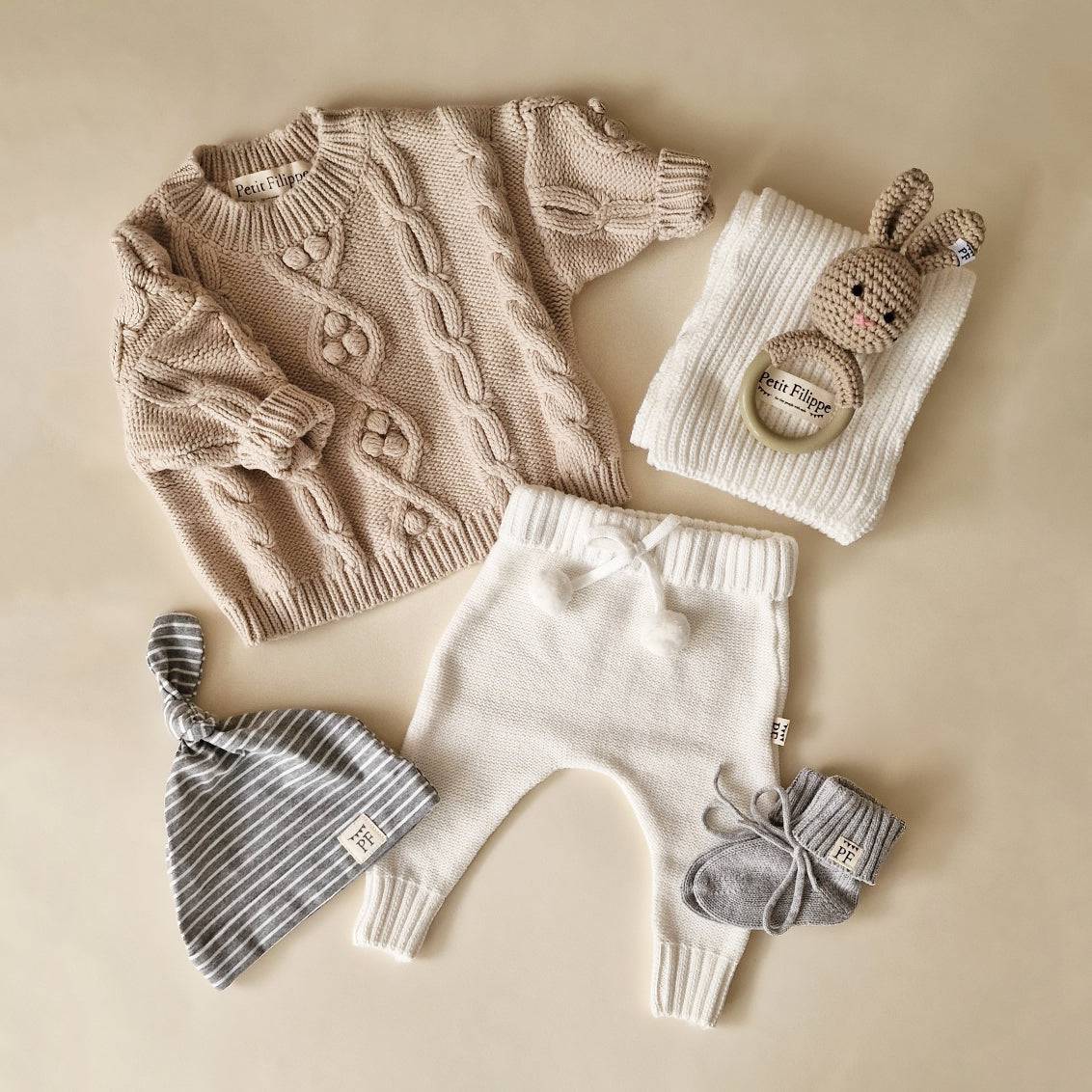 Oversized Cable Knit Sweater - Cotton - Oatmeal - Petit Filippe