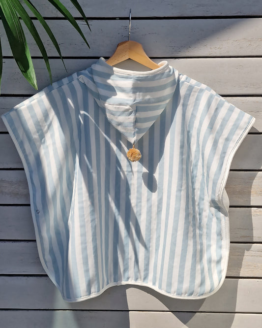 Bath & Beach Poncho - Cotton - Misty Blue & Ivory - Petit Filippe