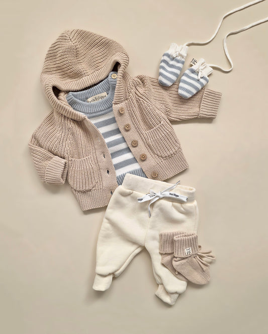 Baby Mittens - Cotton & Fleece - Misty Blue & Ivory - Petit Filippe