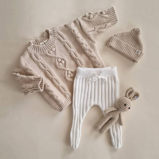 Knitted Footed Leggings - Cotton - Ivory - Petit Filippe