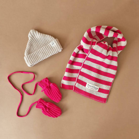 Baby Mittens - Cotton & Fleece - Very Berry - Petit Filippe