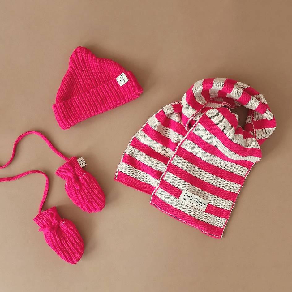 Knitted Scarf - Cotton - Very Berry & Oatmeal - Petit Filippe